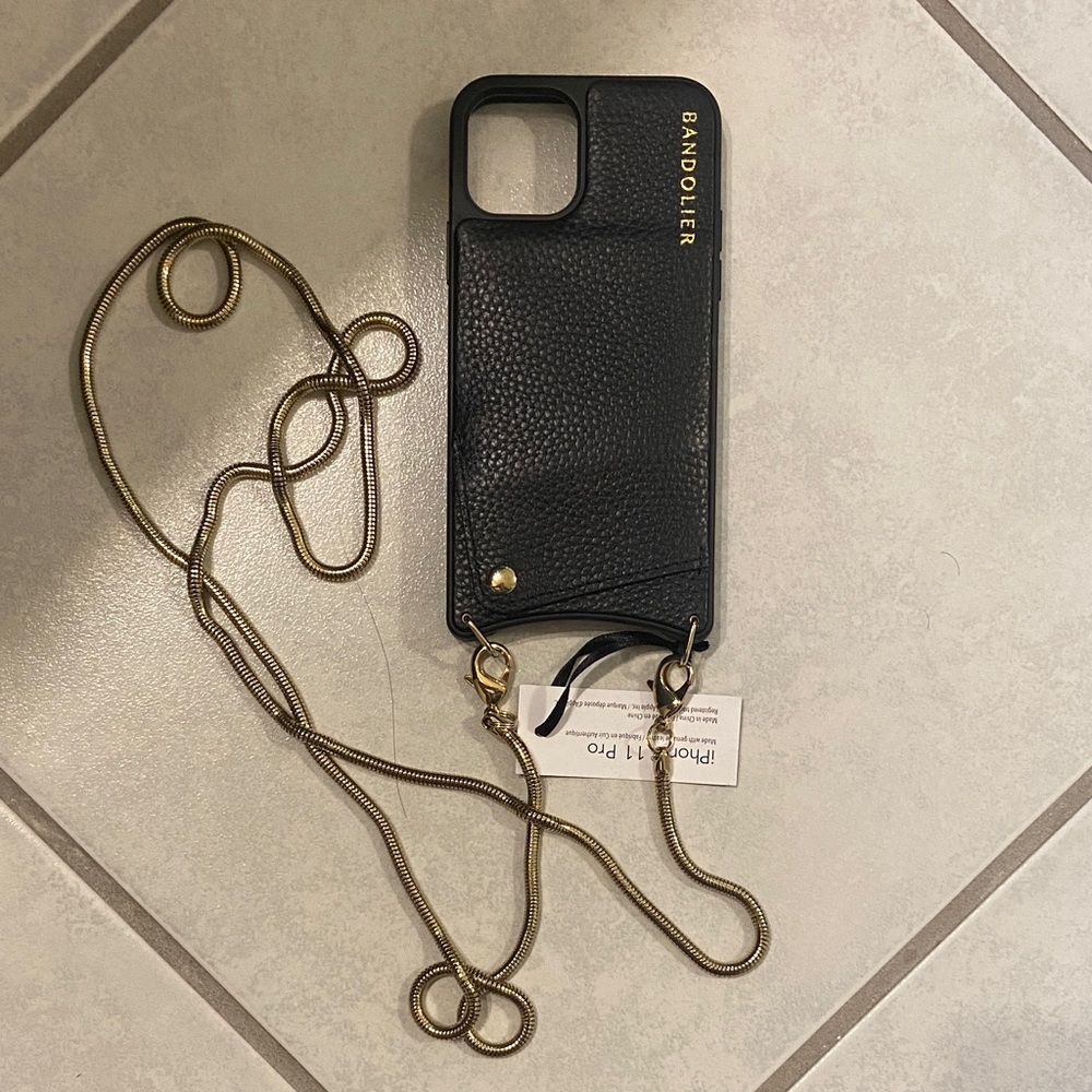 Bandolier Black Phone Case with Gold Chain
